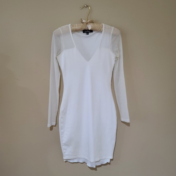 Lulus Parisian Nights White Long Mesh Sleeve Bodycon Dress size XS - Picture 3 of 6